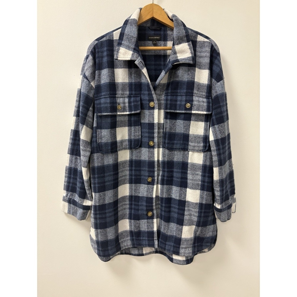 Banana Republic Flannel Heavy Shacket Men's M Blue White Buffalo Plaid